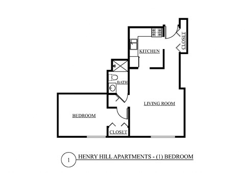 Floor plan for 1 bed, 1 bath, 593 sqft